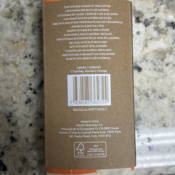 NEW NESPRESSO Tote Bag Mandarin Orange & Cream Striped with Logo 100% Cotton. - Picture 4 of 11